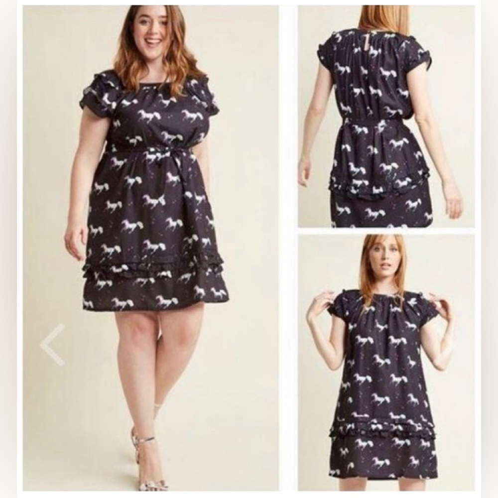 Black Dress with Unicorn/Horse Print